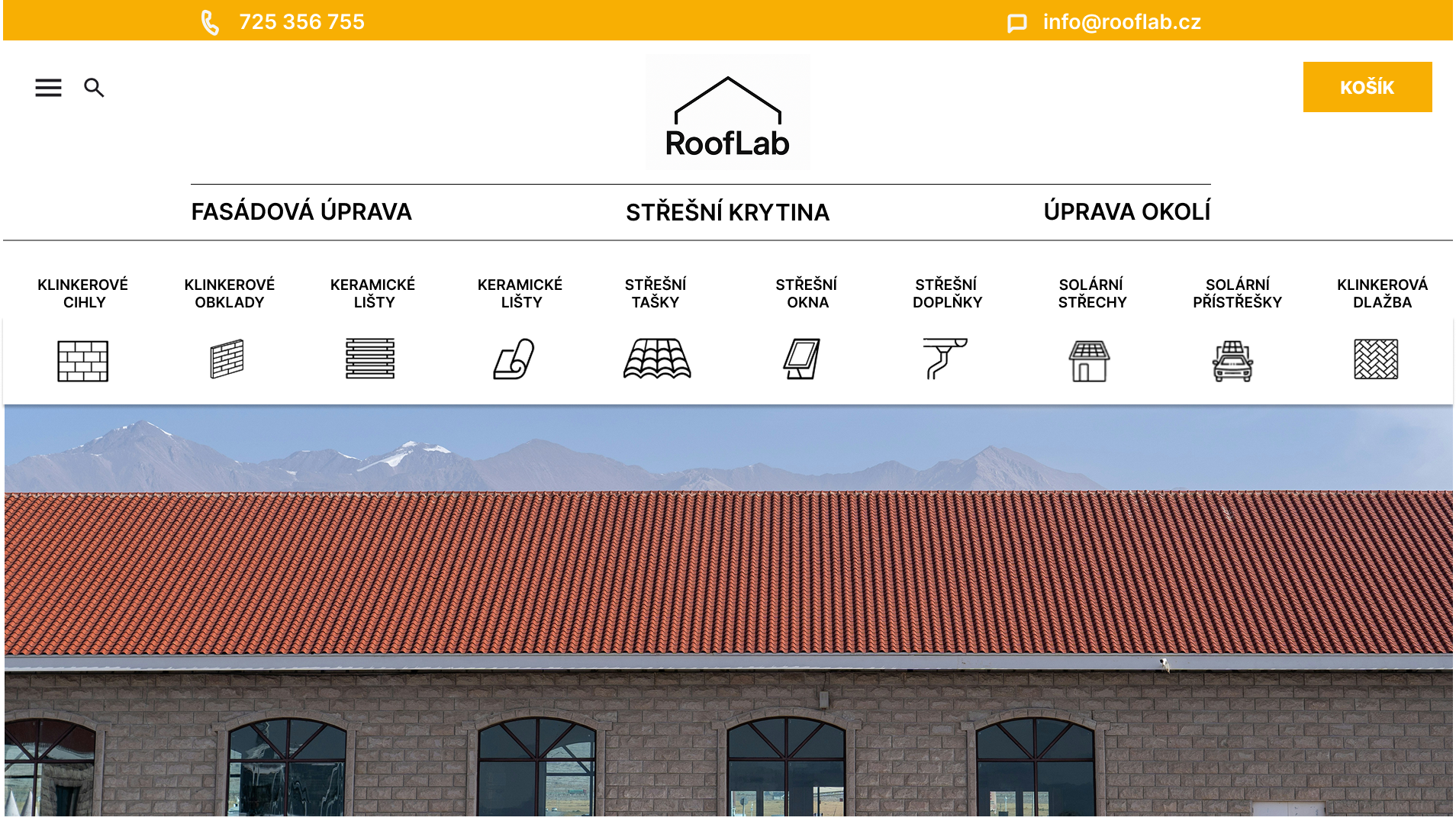 Úvodní stránka eshopu se stavebnímy materiály RoofLab
